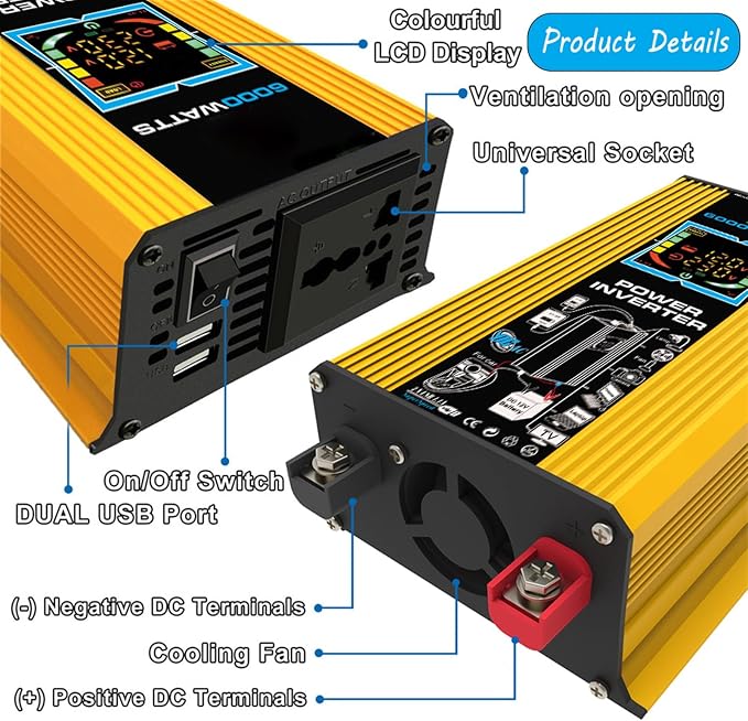 6000W Solar Generator Kit - 12V to 110V/220V Inverter, 75W Foldable Solar Panel with 4 USB Ports, 50A Controller, Portable Off-Grid Power System for Home & Outdoor Use (Yellow)