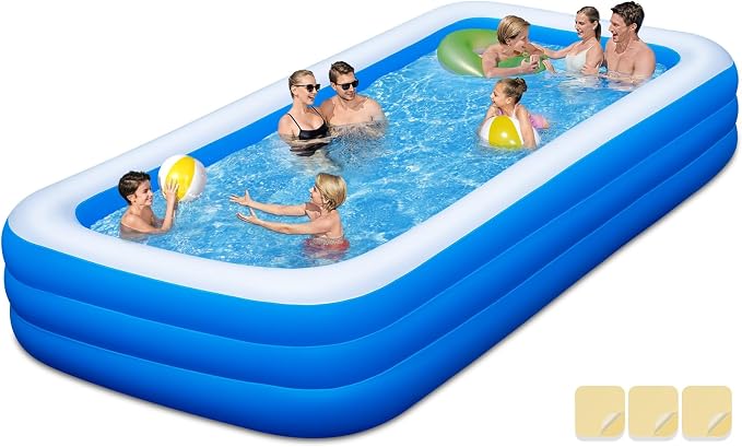 Extra Large Inflatable Swimming Pool - 145" X 74" X 22" Oversized Thickened Blow Up Pool for Kids and Adult, Kiddie Pool for Backyard, Easy Setup & Portable