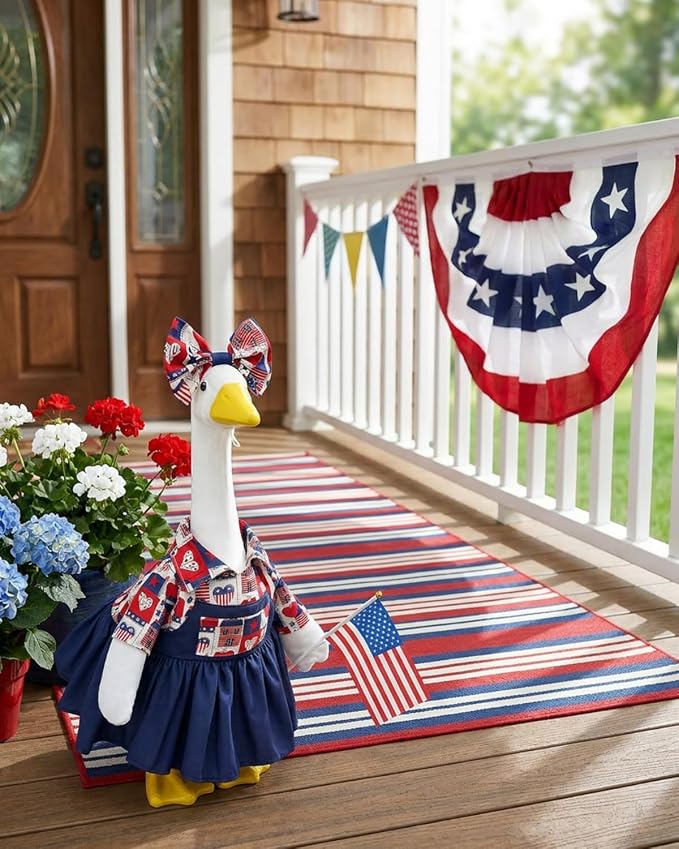 4th of July Porch Goose Outfit with Flag & Bow, 23" Patriotic Lawn Cement Goose Clothes for Independence Memorial Day, US 250th Anniversary Decoration, Best Gift for Mom Grandma