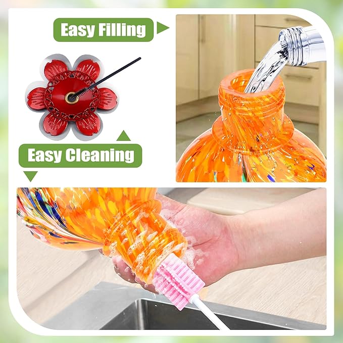 BOLITE Hummingbird Feeder, Hand Blown Glass Hummingbird Feeders for Outdoors Hanging, Ant Moat, 5 Bee-Proof Ports, Leak-Proof, 360° Perch, 22oz, Orange Peony Gifts for Women Men, Gifts for Mom Dad