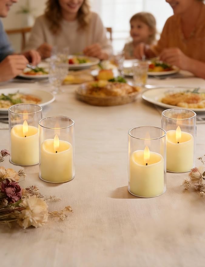 Rechargeable Acrylic Flameless LED Tea Lights with Timer, Flickering Warm Glow Votive Candles, Remote Battery Operated Set for Holiday & Daily Table Decor (Set of 6, White)