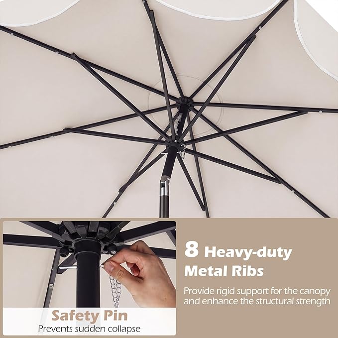 Tangkula 9 FT Solar Patio Umbrella, 2-Tiers Outdoor Scalloped Table Umbrella with 24 LED Lights, Tilt Adjustment, Crank, 8 Ribs for Market Backyard Pool Deck Beach Lawn