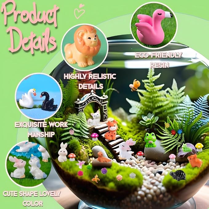 70pcs Mini Tiny Resin Animals for Fairy Garden Decor, Miniature Landscape, Dollhouse Accessories, Crafts Projects, Easter Scatter, DIY Terrarium(70 Styles)