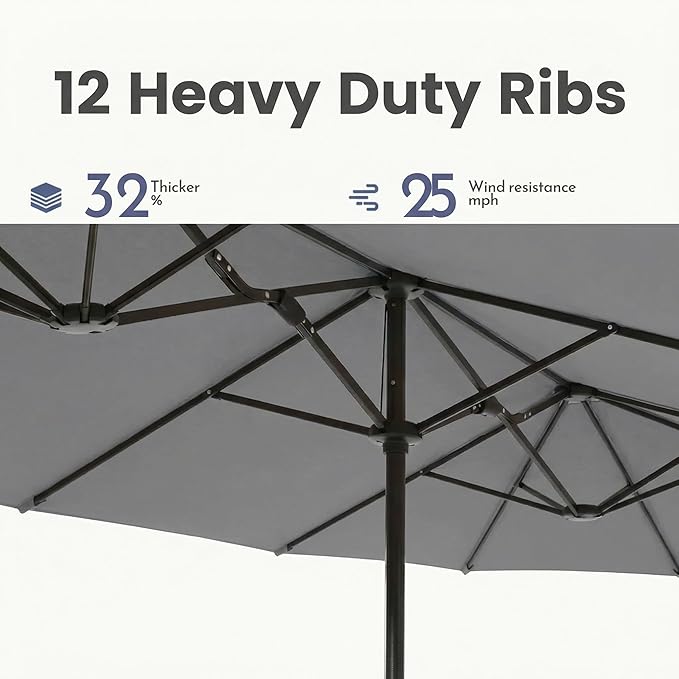 15ft Large Patio Umbrellas with Base Included, Outdoor Double-Sided Rectangle Market Umbrella with Stand, Outside Umbrellas for Poolside Lawn Backyard