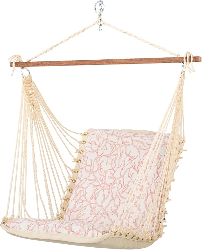 Nags Head Hammocks Atoll Persimmon Bella Dura Cushioned Single Swing – 24 in. x 24 in., 350 lb Capacity, Cumaru Spreader Bar, Handcrafted in The USA