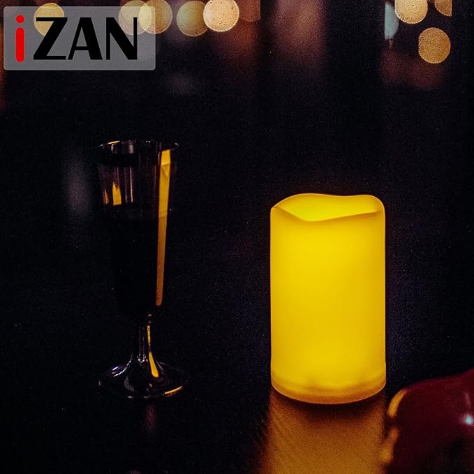 iZAN Set of 1 Outdoor Flameless LED Candles with Timer - Waterproof Plastic Flickering Battery Operated LED Pillar Candles Wedding Party Garden Decoration Long Lasting Battery Life 3x5 inch