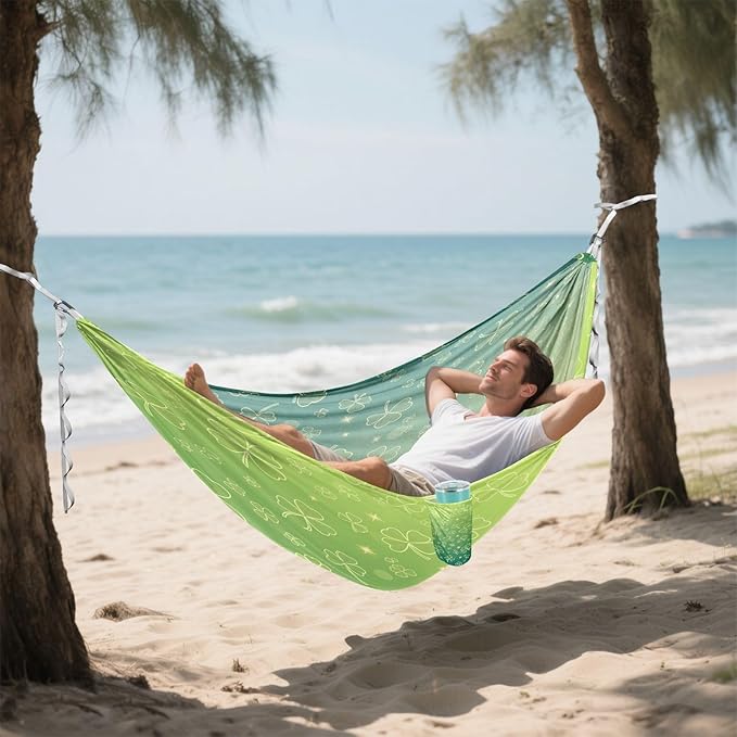 Hammocks for Outside St.Patrick's Day Clover Camping Hammock Portable Hammocks with Tree Straps and Carry Bag Camping Accessories for Hiking Beach Outdoor