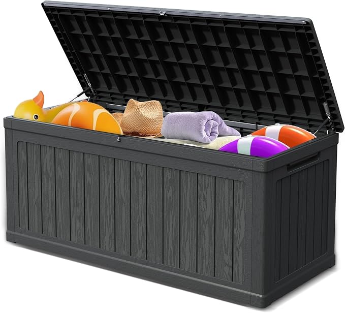 320 Gallon Waterproof Outdoor Storage Box, Lockable Patio Deck Boxes With Handle, Indoor and outdoor Resin Storage Box for Garden Tools, Patio Cushions, Package Delivery, Black