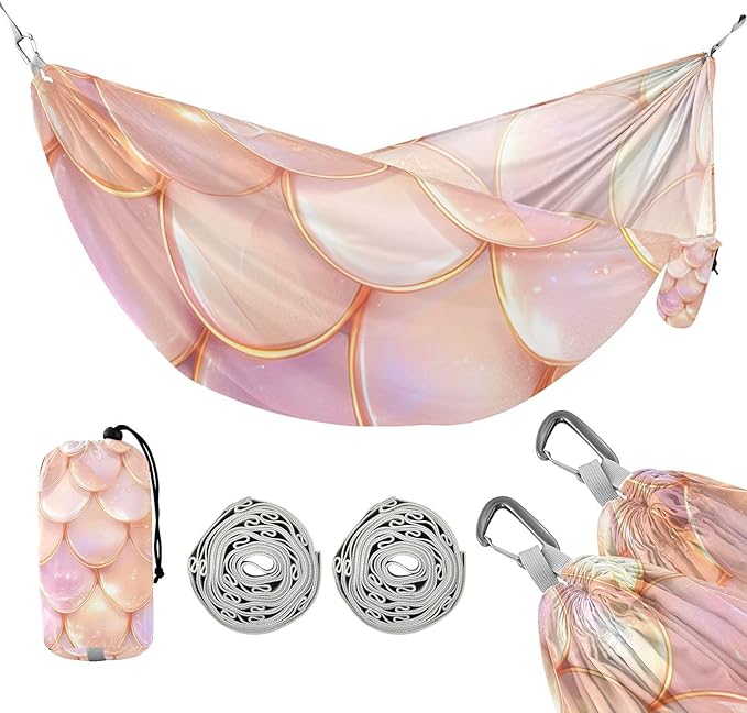 Rose Gold Fish Scale Sparkling 330lb Capacity Outdoor Hammock Backyard Hammock for Indoor Outdoor Patio hamaca para Patio Exterior