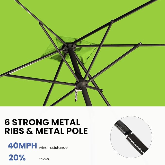 6.5x10FT Rectangular Patio Umbrella with Push Button Tilt & Crank Lift for Garden,UV Protection Outdoor Umbrella for Deck,Pool and Yard,Lime