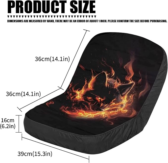 Wolf Flame Lawn Mower Seat Cover Non-Slip Anti-Dirt Tractor Seat Cushion Without Armrest for Skid Loader Backhoe Dozer Telehandler