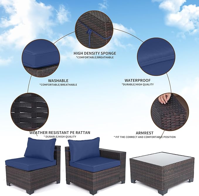 CHABATREE 9 Pieces Outdoor Patio Furniture Sets,Rattan Conversation Sectional Set,Manual Weaving Wicker Patio Sofa with Tea Table