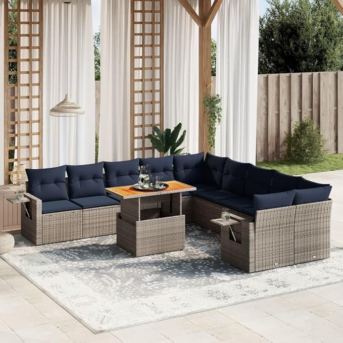 vidaXL Patio Sofa Set with Cushions 11 Piece, Outdoor Sectional Sofa Couch, Patio Conversation Set for Garden Backyard, Gray Poly Rattan
