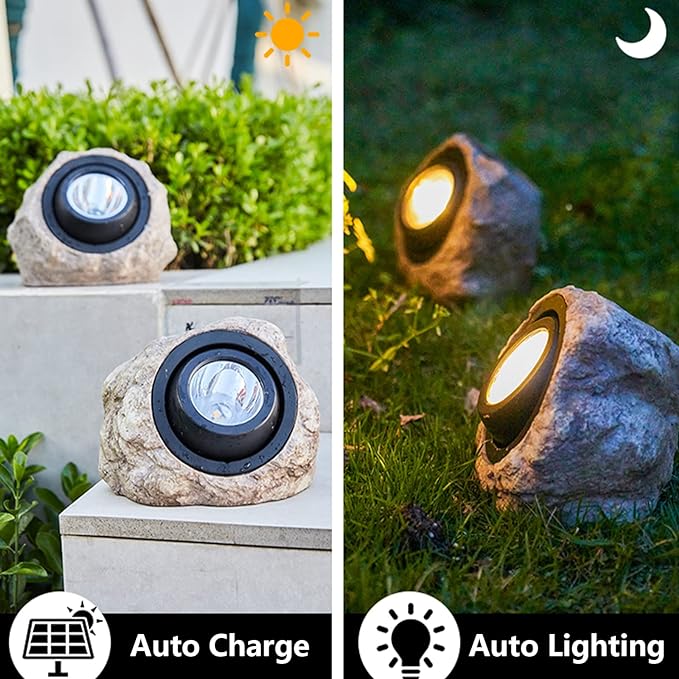 GOODFOEVER Rock Solar Garden Lights, Super Bright Solar Spot Lights, Solar Powered Landscape Lights Outdoor Decorative Waterproof LED Lights for Pathway, Walkway, Yard