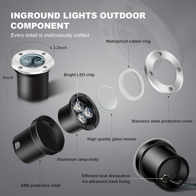 4 Pack 3w 12v Low Voltage In-ground Lights LED Landscape Light Waterproof IP67 Pathway Lights Outdoor spotlights Trees Flags for Garden,Yard,Tree (Warm White)