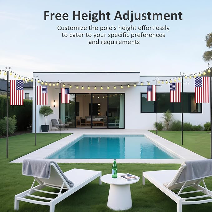 4 Pack String Light Poles 10 Ft - Patio Adjustable Stand with Fork, Backyard Heavy Metal Lighting Posts for Outside Deck Wedding Garden Party