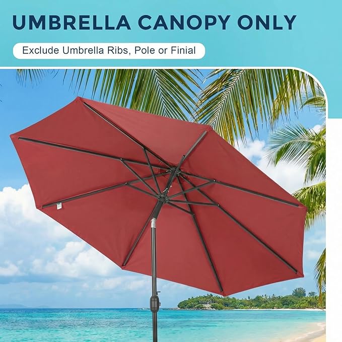 COWVIE Umbrella Canopy Replacement for 8 Ribs Patio Umbrella, Outdoor Table Parasol Replacement for Yard, Canopy Only