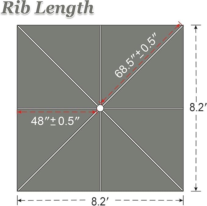 Replacement Umbrella Canopy for 8.2ft x 8.2ft 8 ribs in (Canopy Only)