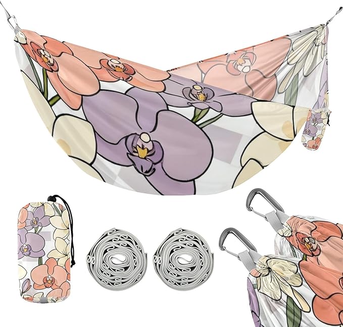 Orchid Blossom Outdoor Hammocks with Tree Straps Fabric Hammock for Camping & Hiking Essential