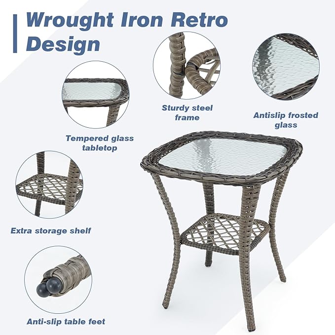 EROMMY 5 Pieces Outdoor Swivel Rocker Patio Chairs, 360 Degree Rocking Patio Conversation Set with Thickened Cushions, Glass Coffee Table and Ottomans for Backyard, Navy Blue