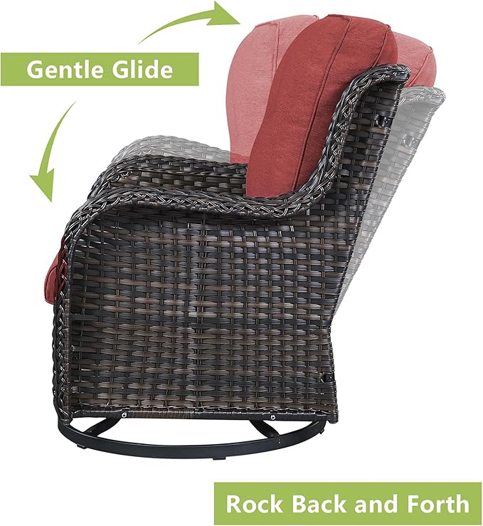 Rilyson Wicker Patio Furniture Set - 6 Piece Rattan Outdoor Sectional Conversation Sets with 2 Rocking Chair,2 Ottoman,1 Sofa and 1 Coffee Table for Porch Deck Garden(Brown/Red)