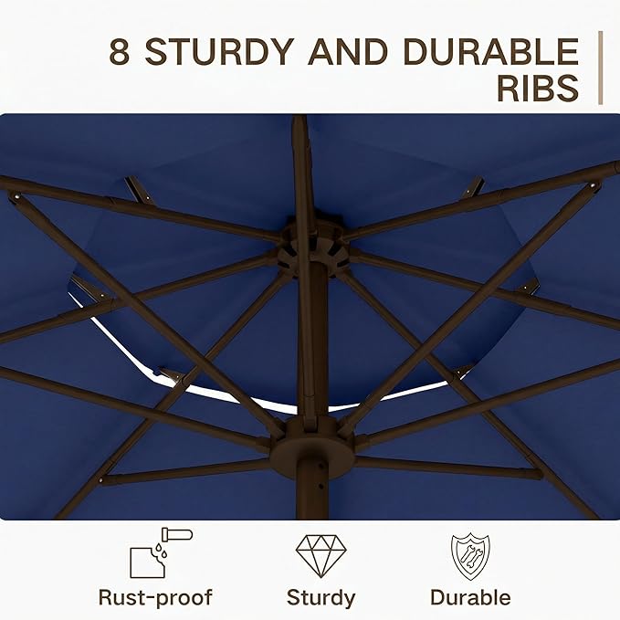 Kingdura 10ft 3-Tier Patio Umbrella, Outdoor Table Umbrella with Easy Crank & Tilt, 8 Reinforced Ribs, UV Protection for Deck, Pool, Market, Backyard (Navy blue)