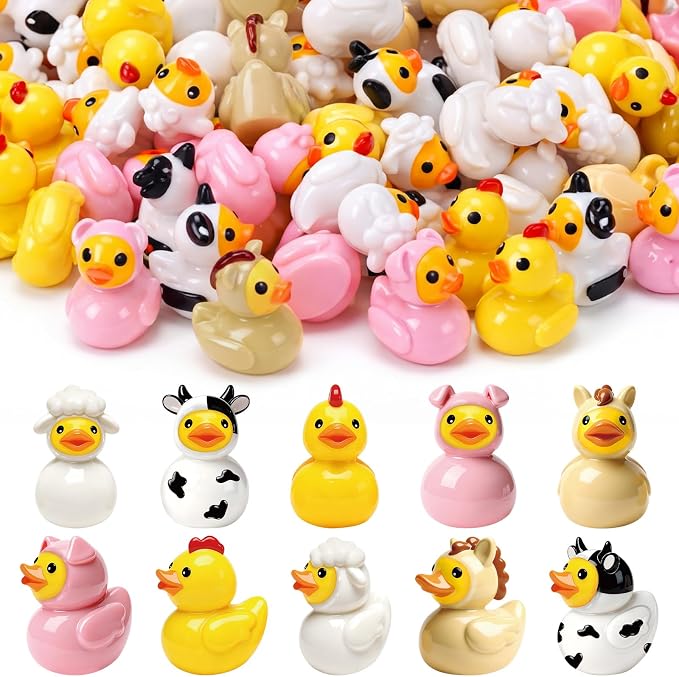 Novabright 100 Pcs Mini Resin Farm Animals Ducks Tiny Resin Animals Ducks Figures Small Animal Statue for DIY Cake Craft Garden Landscape Ornament Potted Decoration Birthday Party Supplies