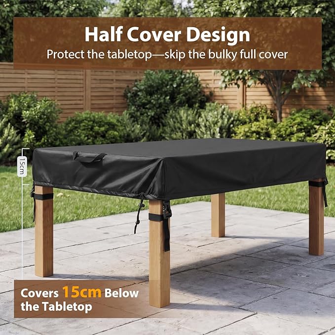 WOMACO Patio Rectangle Table Covers, Waterproof Patio Furniture Covers, UV Resistant Outdoor Cover for Rectangular Table, Black - 72.8" x 35.5"