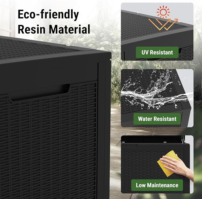 Mars Villa 100 Gallon Outdoor Storage Box, Resin Deck Box Waterproof for Patio Furniture Cushions, Pool Supplies, Gardening Tools, Weatherproof and UV Resistant