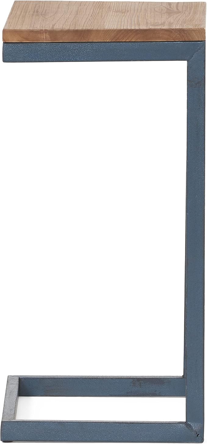 Christopher Knight Home Kora Outdoor Firwood C-Shaped Accent Table, Antique / Black With Blue