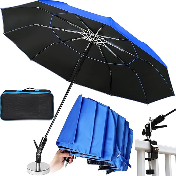 New 60" Folding Magnetic Umbrella,Designed for Outdoor Work,600lb Strong Suction Hvac Umbrella With Magnetic Base & Clamp,2-in-1 Sun & Rain Protection,180° Adjustable,Portable for HVAC(Blue)
