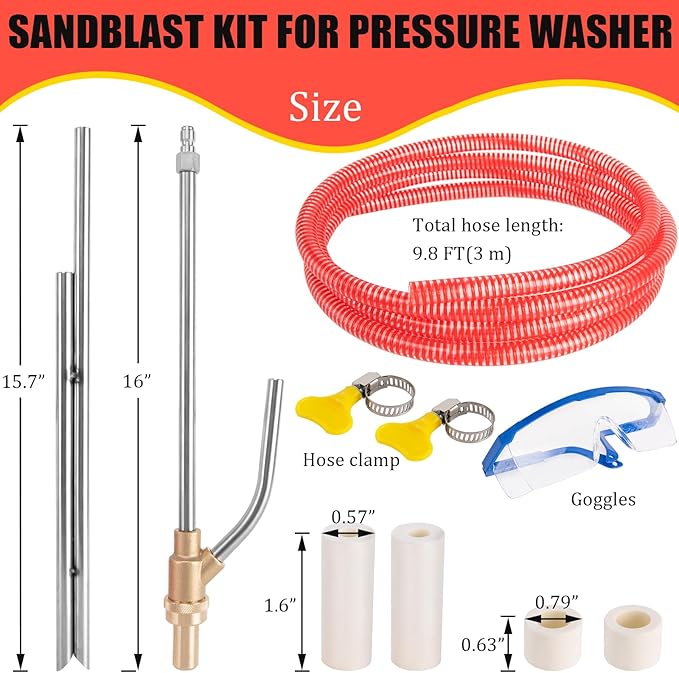 Pressure Washer Sandblasting Kit, Power Washer Sandblasting Kit, 5000 PSI Wet Sandblaster Attachment, Sand Blaster for Pressure Washer with 1/4 Inch Quick Disconnect Sandblasting Kit