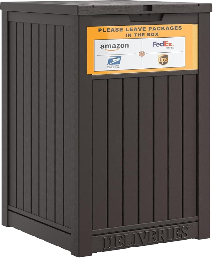 NUNU LAB Package Delivery Box for Outside, 48 Gallon Storage Deck Box with Lockable Secure, Waterproof Large Resin Drop Boxes for Porch