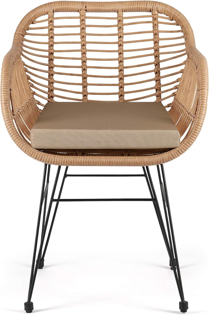 WestinTrends 3 Pc Set Furniture Wicker Rattan Patio Conversation Seating Chair with Cushions and Table for Indoor Outdoor, Balcony, Porch, Garden, Pool, Deck, Lounge, Beige