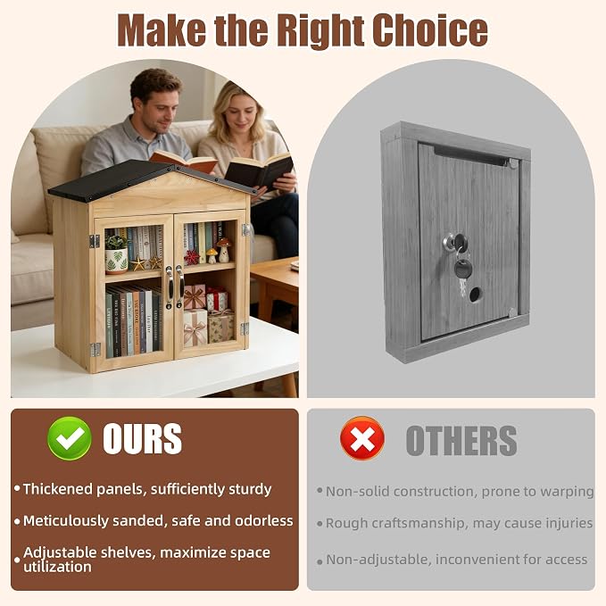 Outdoor Little Free Library Box, Weather-Resistant Wooden Blessing Box with Metal Roof & Adjustable Shelf, Easy-to-Assemble Lending Library for Books, Food Pantry for Neighborhood Community