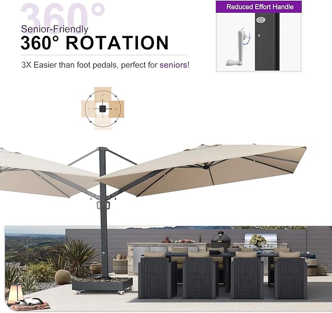 PURPLE LEAF 12' X 9' Space Saving Rectangle Outdoor Patio Umbrella with Base Included Large Patio Aluminum Offset with 360-degree Rotation Cantilever Umbrella for Garden Deck Pool Backyard Beige