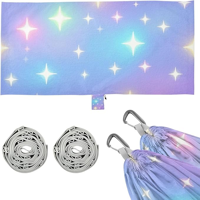 Childish Neon Star Gradient 330lb Capacity Camping Hammocks with Tree Straps Indoor Hammock for Camping Travel Accessories hamaca con soporte para adultos