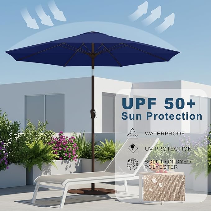 11FT Patio Umbrella, Outdoor Umbrella with with 8 Sturdy Fiberglass Ribs,Market Table Umbrella with Push Button Tilt and Crank,Suit for Backyard,Garden,Pool,Deck(Navy)
