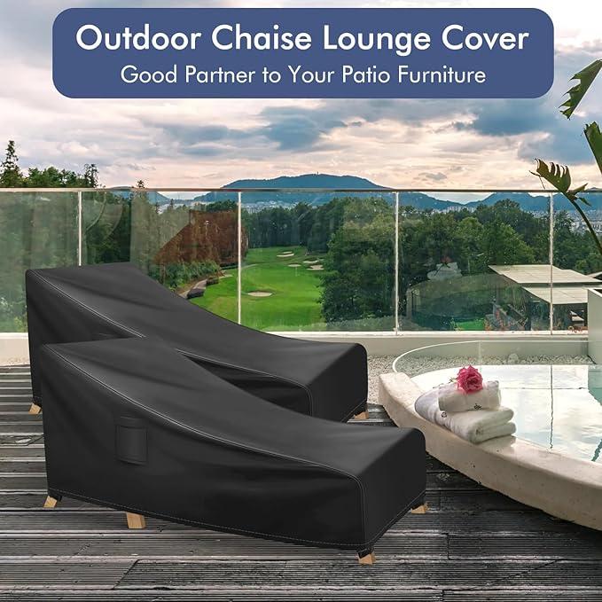 Richwon Chaise Lounge Covers Outdoor Waterproof, Heavy Duty Patio Furniture Covers, Fits up to 78L x 34W x 32H inches, 1 Pack, Black
