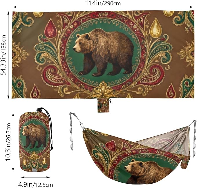 Bear with Ornate Camping Hammocks Hanging Rope Swing Hammock for Outside Beach Patio Garden
