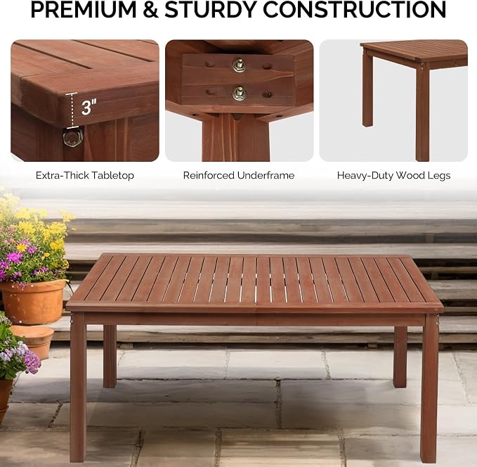 Outvita 3 Piece Outdoor Dining Set, Wood Patio Table and Benches, Indoor Outdoor Patio Furniture for Backyard, Poolside, Entryway, Porch