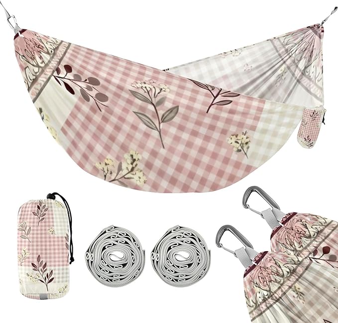 Gentle Gingham Hammocks for Camping with Portabl Carry Bag Hanging Hammock Outside Beach Patio Garden