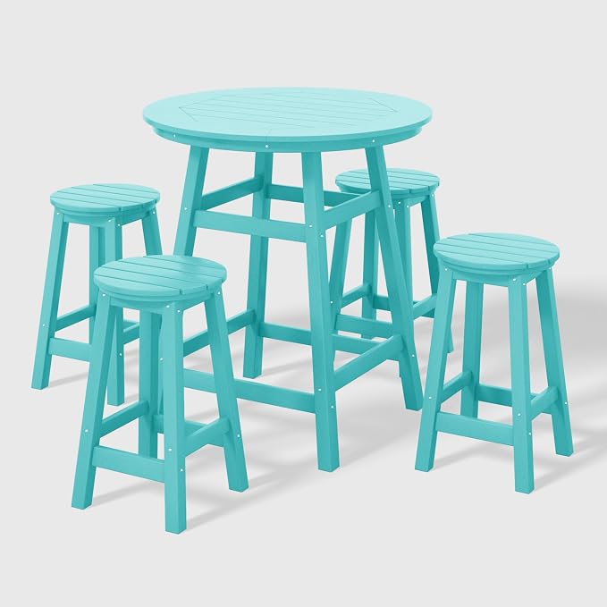 WestinTrends Malibu 5-Piece HDPE Outdoor Patio Dining Bar Bistro Table Set with Counter High Round Bar Stools