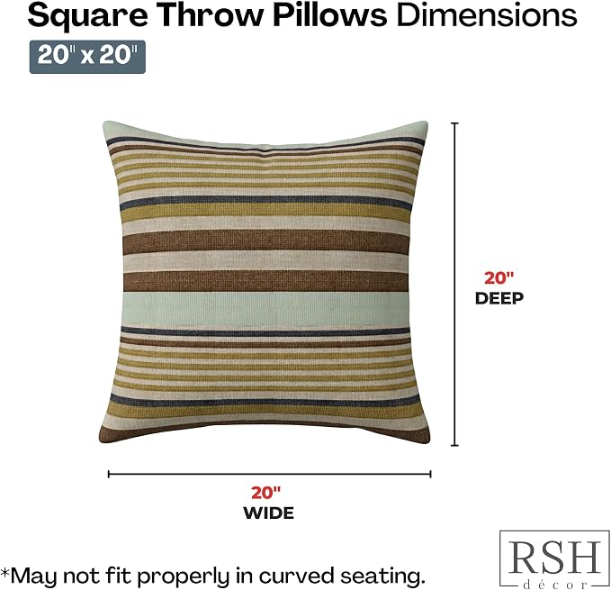 RSH DECOR: Square Throw Pillows Set of 2 | 20" x 20" | Water and Fade-Resistant Performance Fabric | Outdoor Pillow Covers with Down-Alternative Inserts | Made in USA (Extend Seaglass)