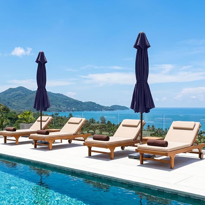 ABCCANOPY 9ft Scalloped Patio Umbrella, Outdoor Table Umbrella with Tilt and Crank, Fiberglass Ribs Deck Umbrella for Patio, Pool, Garden, Picnic (Tibetan Blue)