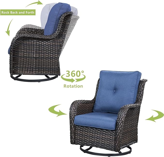 HUMMUH 9 Piece Patio Furniture PE Wikcer Outdoor Furniture Set with Sectional Sofa Swivel Patio Chairs Ottomans and Glass Coffee Table for Yard,Garden,Lawn