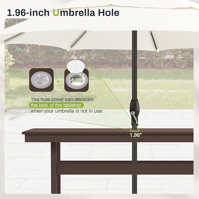 7 Piece Outdoor Dining Set, HDPS Patio Table and Chairs Set, 66" Patio Table with 1.96" Umbrella Hole & 6 Chairs, All Weather Furniture for Garden, Backyard, Poolside (Coffee Brown)