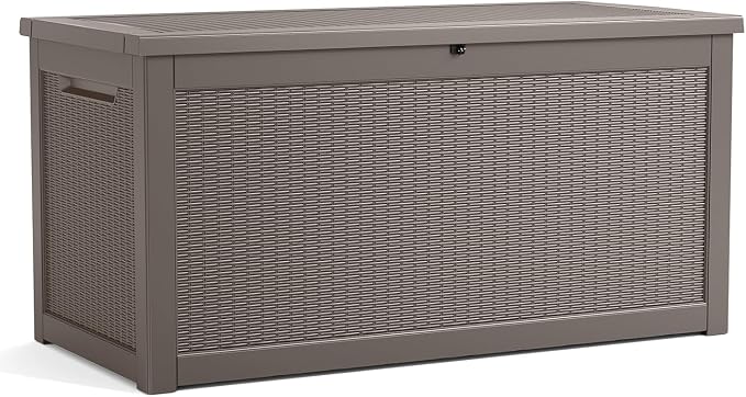 Outdoor Storage Deck Box, Large Patio Container for Garden Tools, Cushions and Yard Accessorie.Lockable Waterproof Resin Weatherproof Storage Container (Light Brown, 320 Gallon)