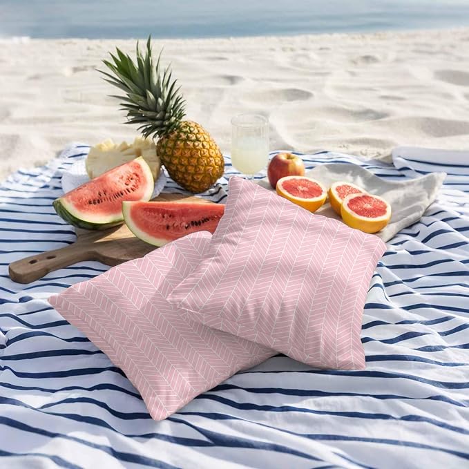 Outdoor Waterproof Throw Pillow Covers Set of 2 Pink Chevron Stripes Pillowcases 16x16 Inches Modern Geometric Texture Decorative Pillows Cushion Case Patio Pillows for Couch Bed Chair Garden