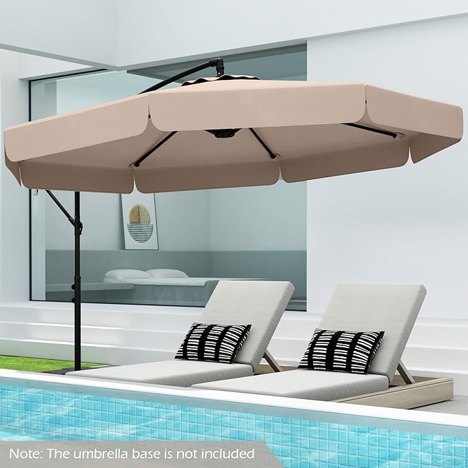 Tangkula 10FT Offset Hanging Umbrella with Cover, Patio Cantilever Umbrella w/ Easy Tilt Adjustment, Crank, Ruffled Edge, 8 Ribs, Sun-Protective Canopy, Heavy-Duty Outdoor Parasol for Pool Garden Deck (Beige)